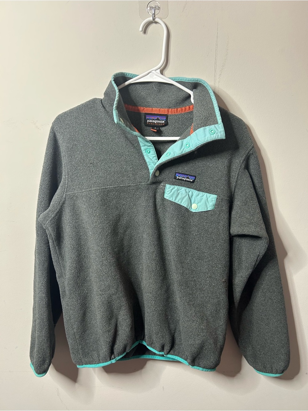 Patagonia Gray Synchilla Pullover with Mint Trim - Women's